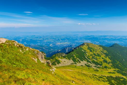 view on a sunny day on Zakopane from Kasprowy Wierch