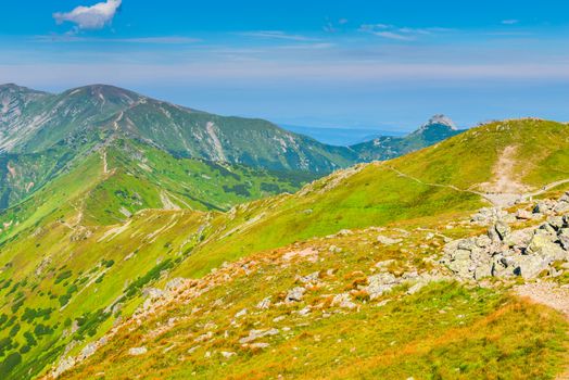 Tourist route to Mount Kasprowy Wierch in Poland, a beautiful view of the mountains