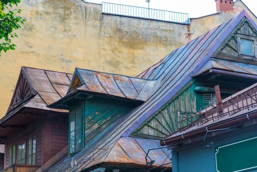 metal rusty old house roof close-up