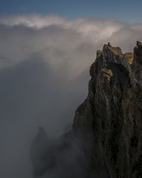 FUNCHAL,PORTUGAL-MARCH 24,unidentified people at the viewpoint on the top of the pico arieiro mountains on march 24 2016 in Funchal,this mountain is one of the 2 highest on Madeira island