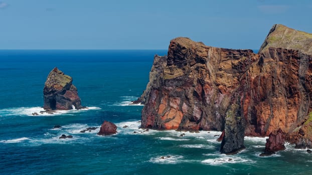 Cliffs and Rocks at St Lawrence in Madeira showing unusual vertical rock formations