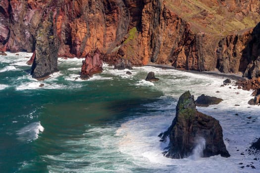 Cliffs and Rocks at St Lawrence in Madeira showing unusual vertical rock formations