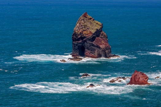 Rocky outcrops at St Lawrence in Madeira showing unusual clouration