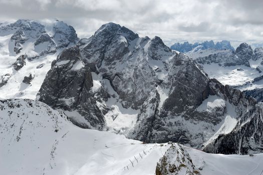 View from Sass Pordoi in the Upper Part of Val di Fassa