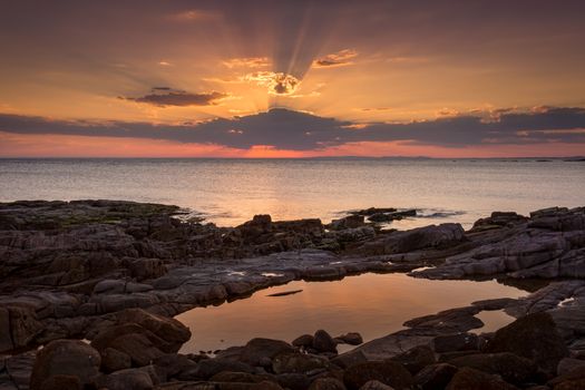 Magical sunset sunburst sun rays  Port Stephens, How many crabs can you see.  