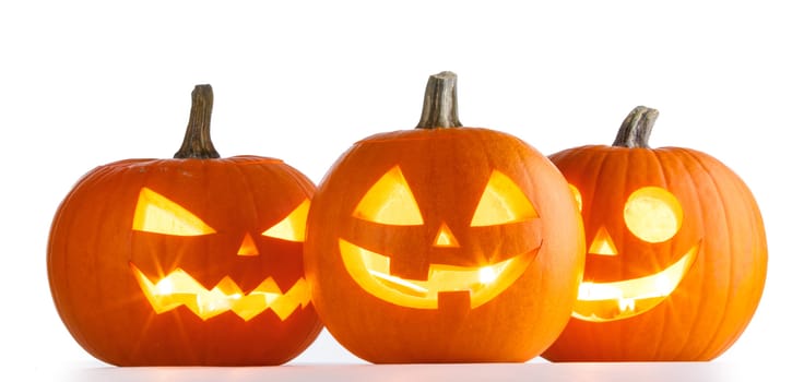 Three Halloween Pumpkins isolated on white background