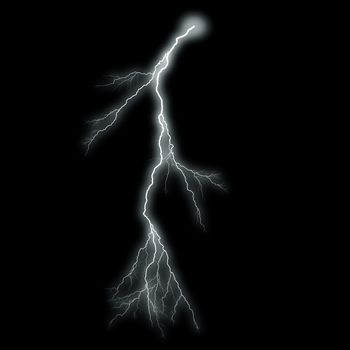 White lightning with a glow isolated over black background, photo realistic illustration. For the best effect set the layer with the lightning to screen mode.