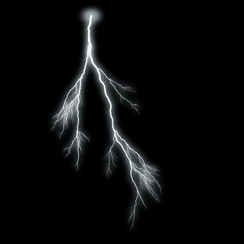 White lightning with a glow isolated over black background, photo realistic illustration. For the best effect set the layer with the lightning to screen mode.