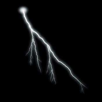 White lightning with a glow isolated over black background, photo realistic illustration. For the best effect set the layer with the lightning to screen mode.