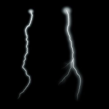 White lightning with a glow isolated over black background, photo realistic illustration. For the best effect set the layer with the lightning to screen mode.