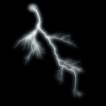 White lightning with a glow isolated over black background, photo realistic illustration. For the best effect set the layer with the lightning to screen mode.