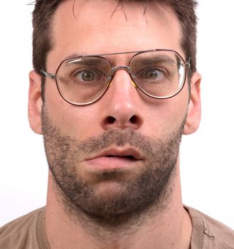 Goofy man with vintage glasses - Isolated on white