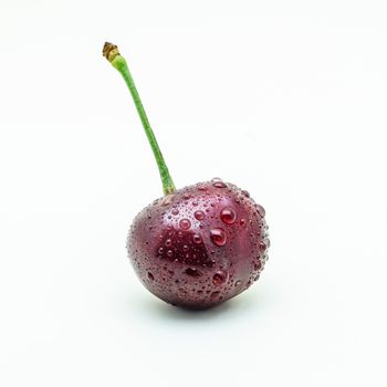 One wet cherry berries isolated on white background