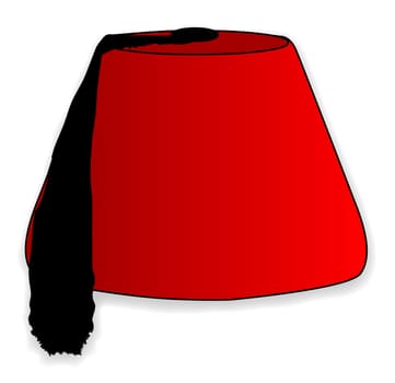 A cartoon style red fez hat isolated on a white background