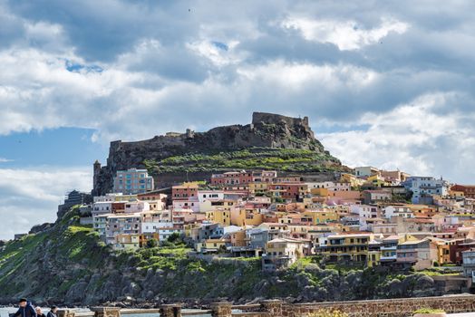 skyline and the houses and square of castelsardo on sardinia island