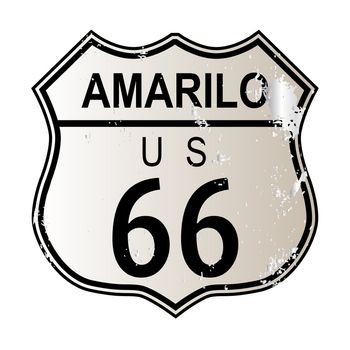 Amarillo Route 66 traffic sign over a white background and the legend ROUTE US 66