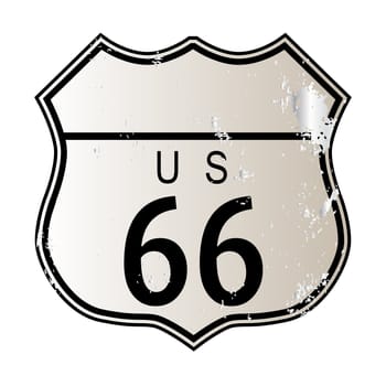 Blank Route 66 traffic sign over a white background and the legend ROUTE US 66