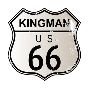 Kingman Route 66 traffic sign over a white background and the legend ROUTE US 66