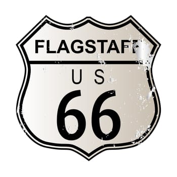 Flagstaff Route 66 traffic sign over a white background and the legend ROUTE US 66