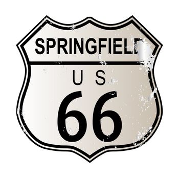 Springfield Route 66 traffic sign over a white background and the legend ROUTE US 66