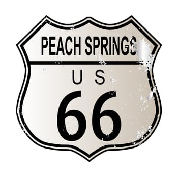 Peach Springs Route 66 traffic sign over a white background and the legend ROUTE US 66