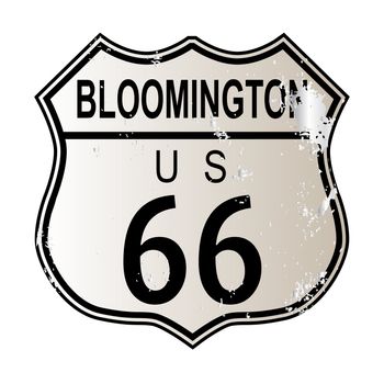 Bloomington Route 66 traffic sign over a white background and the legend ROUTE US 66