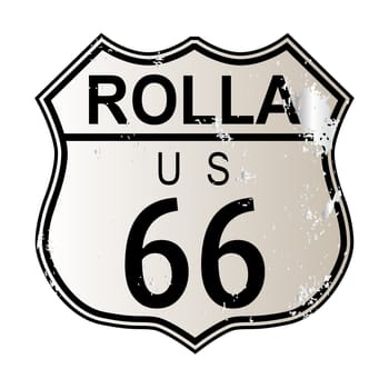 Rolla Route 66 traffic sign over a white background and the legend ROUTE US 66