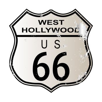 West Hollywood Route 66 traffic sign over a white background and the legend ROUTE US 66