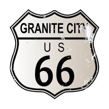 Granite City Route 66 traffic sign over a white background and the legend ROUTE US 66