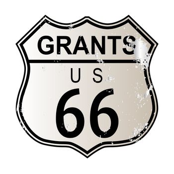 Grants Route 66 traffic sign over a white background and the legend ROUTE US 66