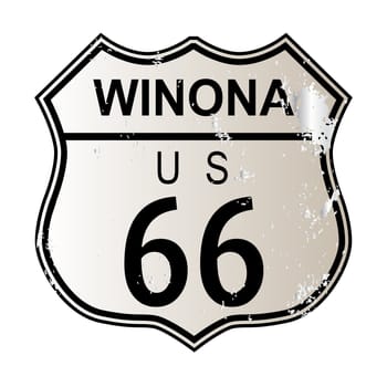 Winona Route 66 traffic sign over a white background and the legend ROUTE US 66