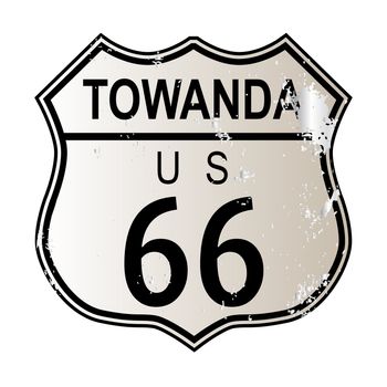 Towanda Route 66 traffic sign over a white background and the legend ROUTE US 66