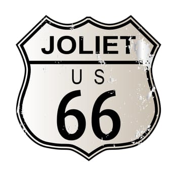 Joliet Route 66 traffic sign over a white background and the legend ROUTE US 66