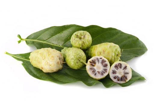 Noni fruits on white isolated background