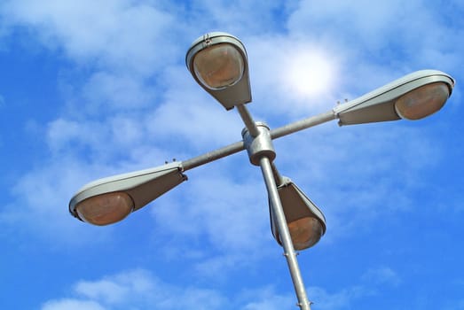 Street light on a blue sky background