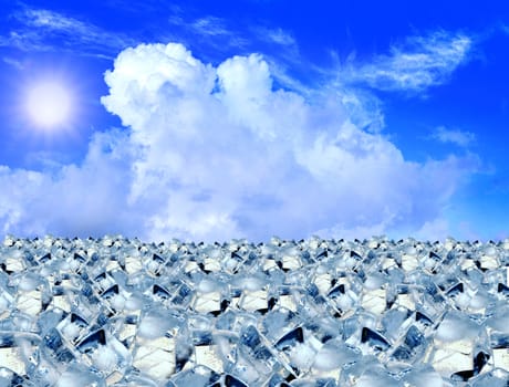 ice cubes in blue sky