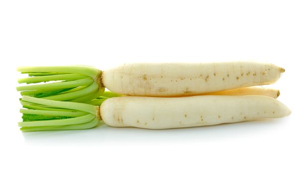 Daikon radishes isolated on white background