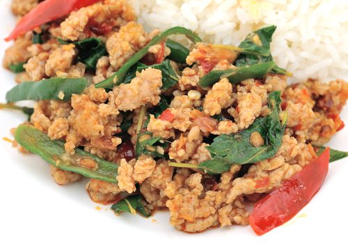 Thai spicy food, stir fried pork whit basil