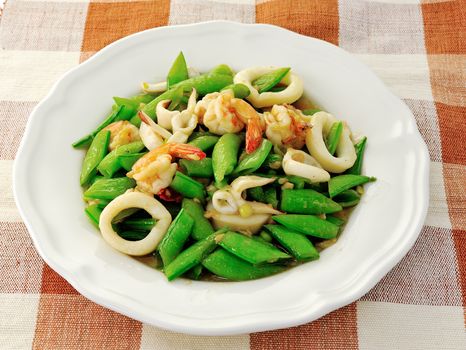 Seafoods - Shrimps,  Squids with green peas