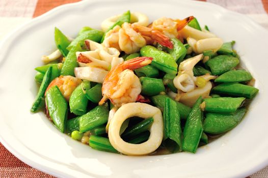 Seafoods - Shrimps,  Squids with green peas