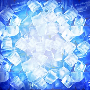 background with ice cubes in blue light