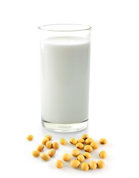 milk with soy beans on white background