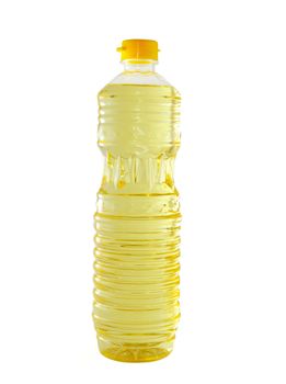 vegetable oil in a plastic bottler on white background