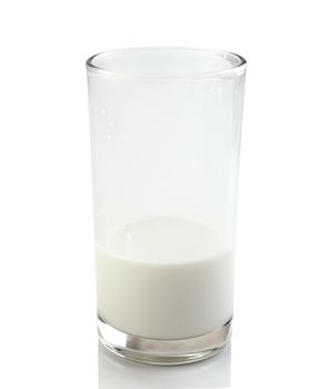 Half a glass of fresh milk isolated on a white background