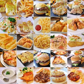 collage of  fast food products