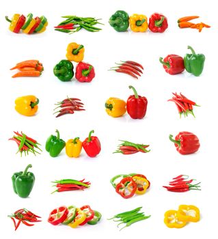 chili, pepper collection isolated on white background