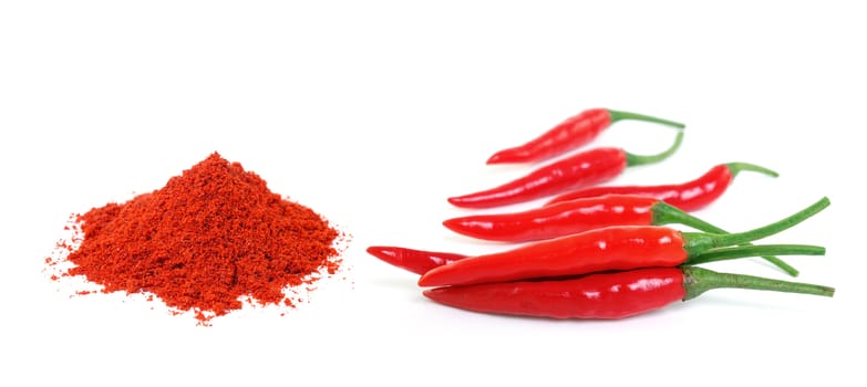red hot chili pepper  and cayenne pepper  isolated on a white background
