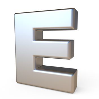 Metal font LETTER E 3D render illustration isolated on white background
