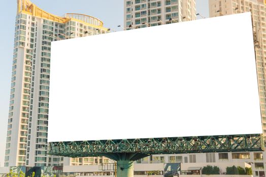 billboard blank on road with city view background for advertising.