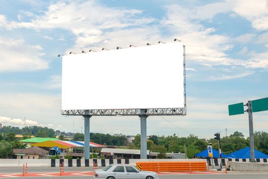 billboard blank on road with city view background for advertising.